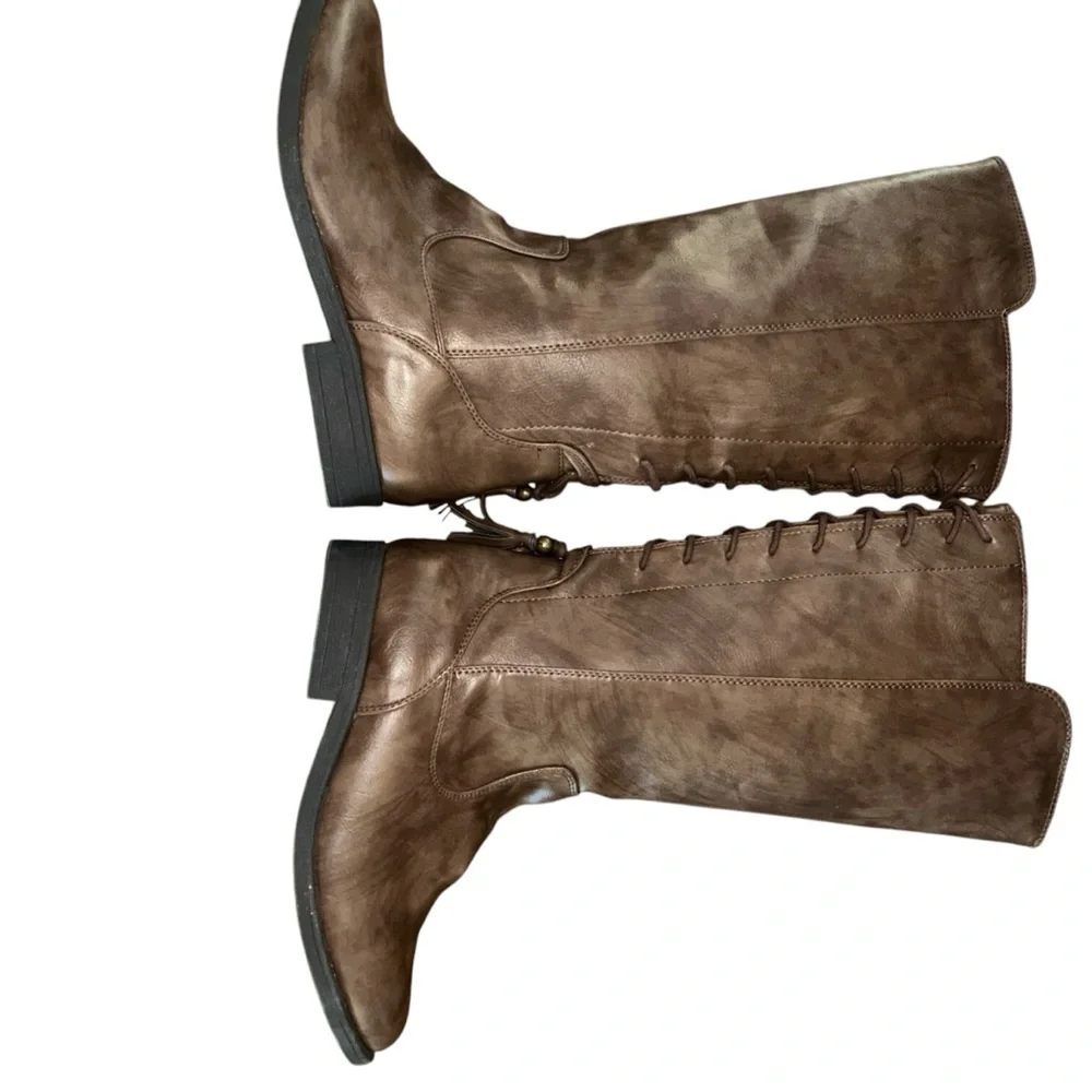London‎ Fog Big Girls Brooke Riding Boots Size 5 Rear Lace Up Side Zip Brown
